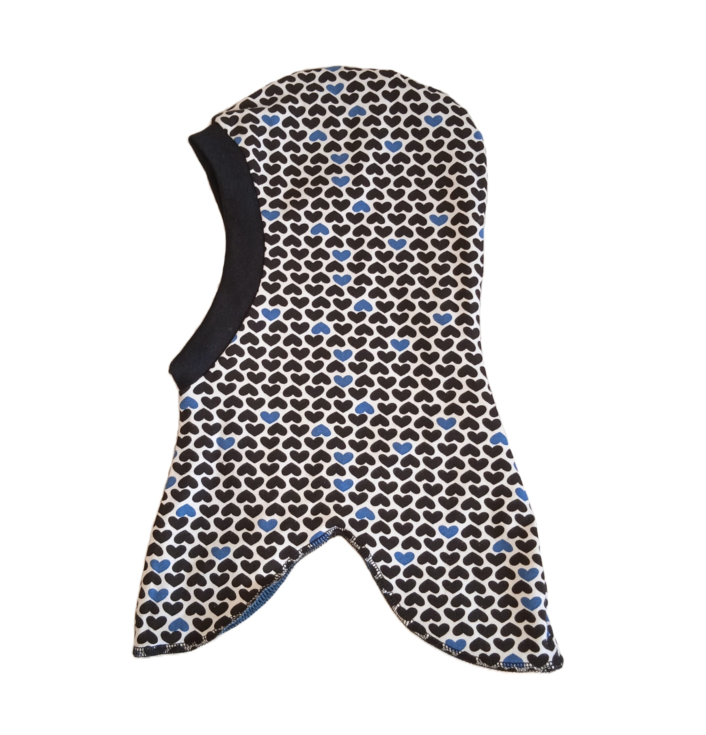 Hjertemønster/Blå dobbeltsidet elefanthue Str. 4-5 år