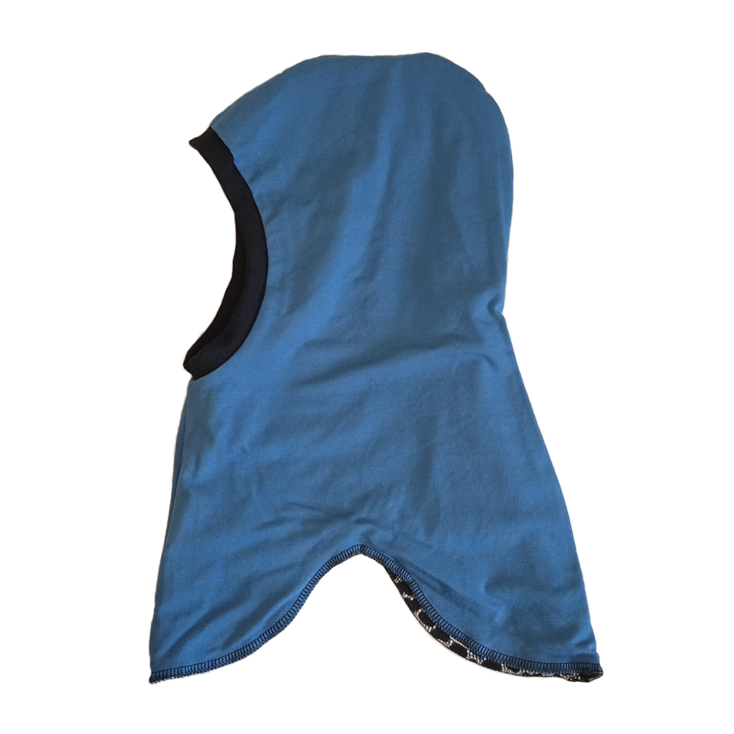 Hjertemønster/Blå dobbeltsidet elefanthue Str. 4-5 år