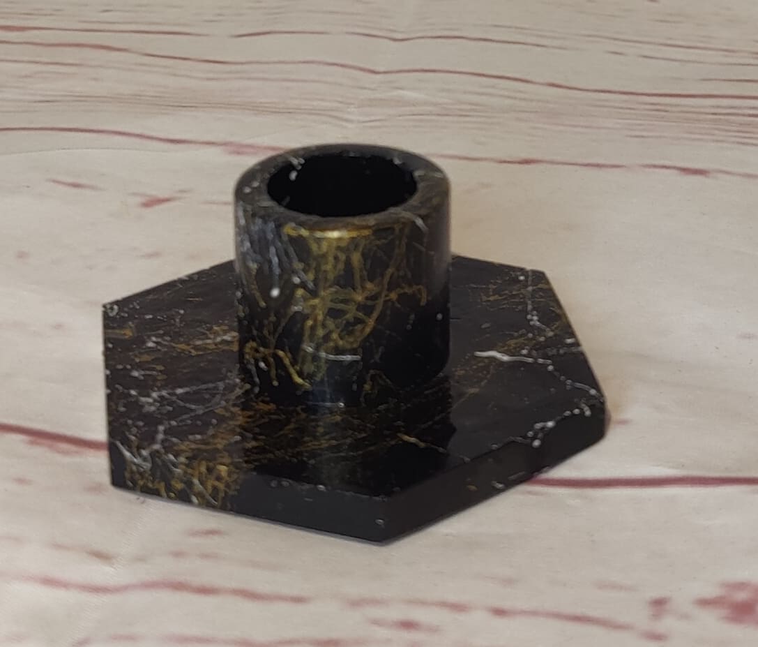 Kantet lysestage, sort med marbel. - Billede 8