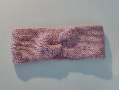 Strikket pandebånd, Rosa m. glimmer